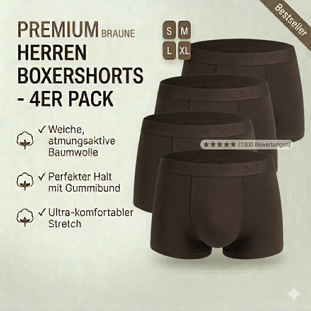 Boxershorts Herren | Aus gekämmter Baumwolle | 4 Pack Braun