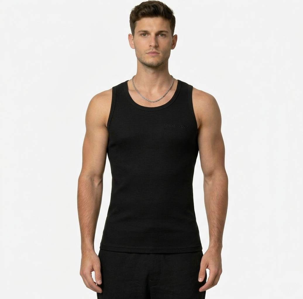 Tank Tops Herren | 100% Baumwolle | 2 Paar Schwarz