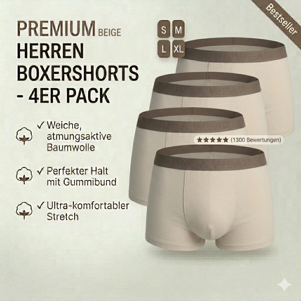 Boxershorts Herren | Aus gekämmter Baumwolle | 4 Pack Beige