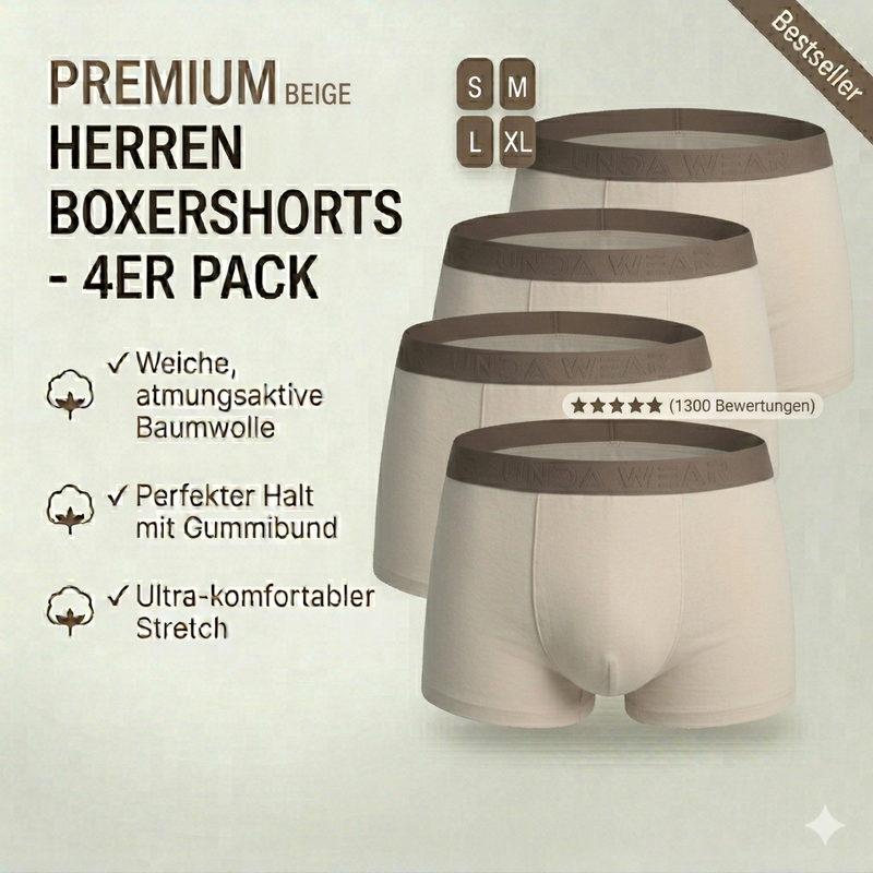 Boxershorts Herren | Aus gekämmter Baumwolle | 4 Pack Beige