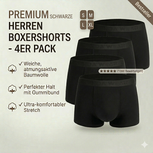 Boxershorts Herren | Aus gekämmter Baumwolle | 4 Pack Schwarz